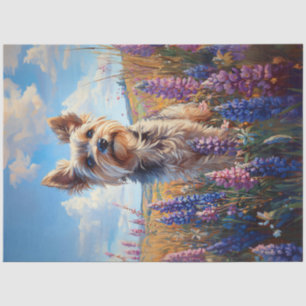 Yorkie Terrier Lila Lupinenblüten Decoupage Seidenpapier