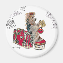Yorkie Traveling Paris Magnet