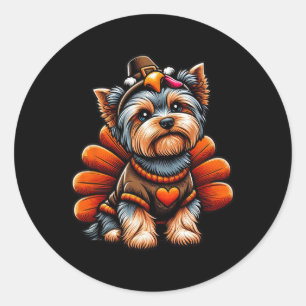 Yorkie Truthahn-Outfit Süßer Yorkshire Terrier Hun Runder Aufkleber
