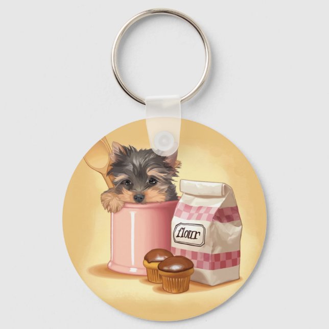 Yorkie und Schokoladenkuchen Schlüsselanhänger (Vorderseite)