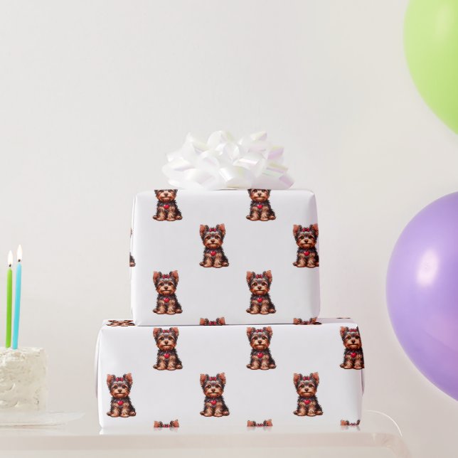 Yorkie Valentine's Day - White Geschenkpapier (Partygeschenke)