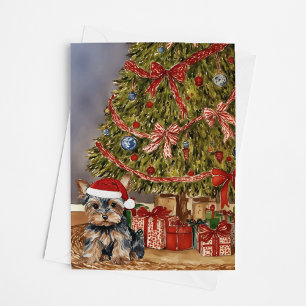 Yorkie Watercolor unter dem Weihnachtsbaum Karte