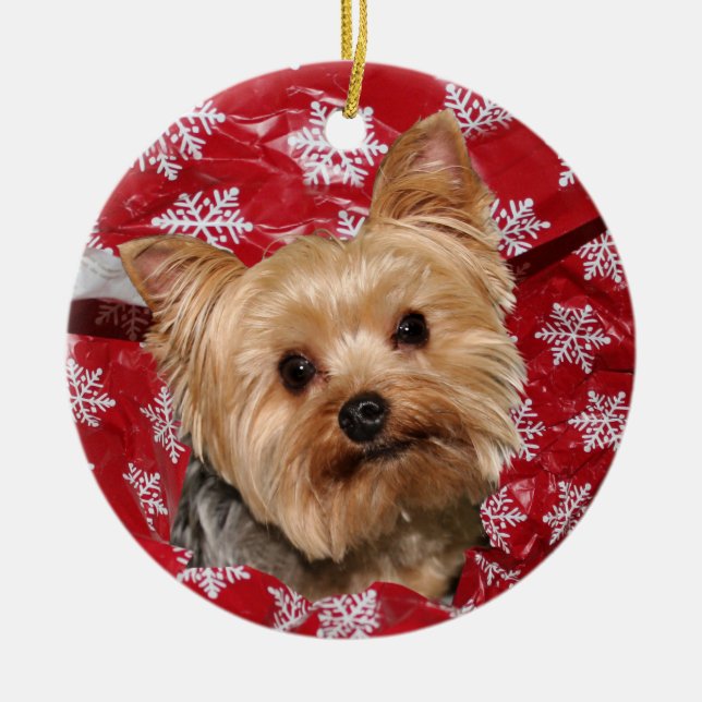 Yorkie Weihnachten Keramik Ornament (Vorne)