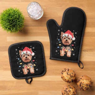 Yorkie Weihnachts Hund Lang Xmas Geschenk Ofenhandschuh & Topflappen-Set