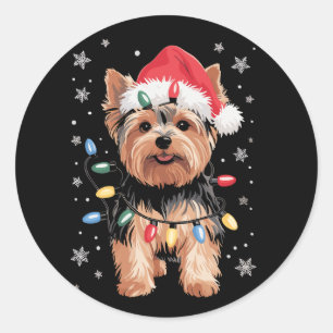 Yorkie Weihnachtshund Lang Xmas Geschenk Runder Aufkleber