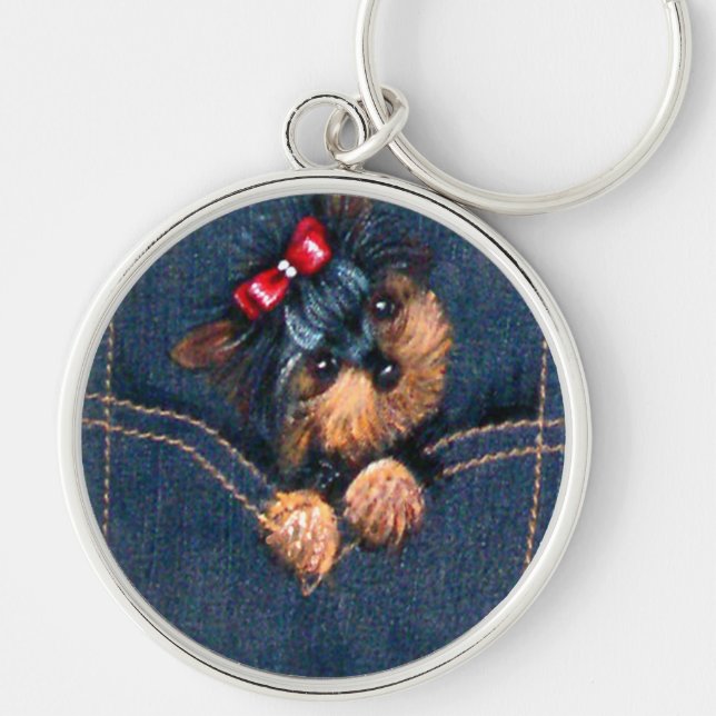 Yorkie-Welpe in Pocket Schlüsselanhänger (Vorne)