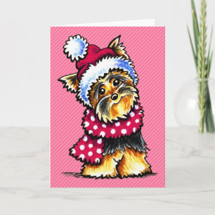 Yorkie Winter-Schal-Tupfen Feiertagskarte