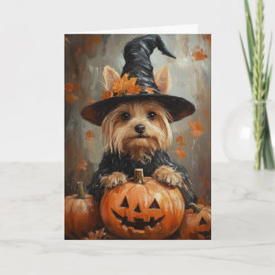Yorkie Witch Halloween Feiertagskarte