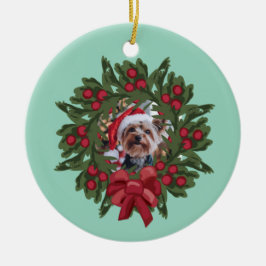 Yorkie Wreath Christmas Ornament