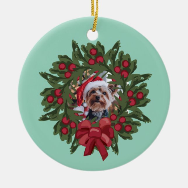 Yorkie Wreath Christmas Ornament (Vorne)