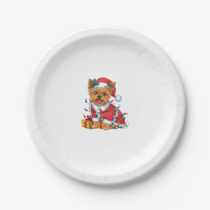 Yorkie Xmas Lighting Santa Yorkie Dog Weihnachten Pappteller