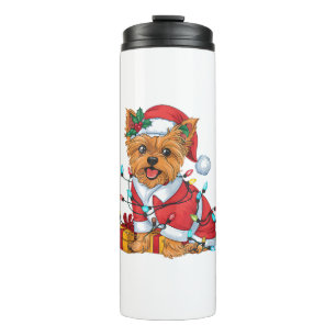 Yorkie Xmas Lighting Santa Yorkie Dog Weihnachten Thermosbecher