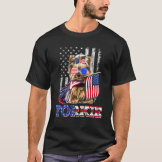 Yorkie Yorkshire Dog American Flag Patriotic Meric T-Shirt
