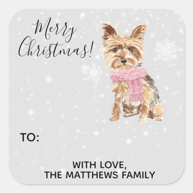 Yorkie Yorkshire Terrier Holiday-Geschenksticker Quadratischer Aufkleber (Vorderseite)