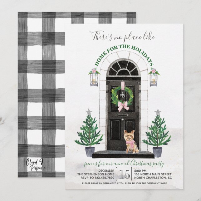 Yorkie Yorkshire Terrier Holiday Party Einladung (Vorne/Hinten)