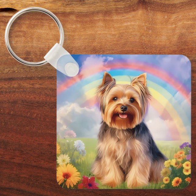 Yorkie Yorkshire Terrier Rainbow Bridge Memorial Schlüsselanhänger (Vorderseite)