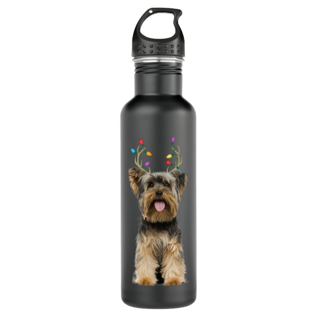 Yorkie Yorkshire Terrier Reindeer Christmas Dog Edelstahlflasche (Vorderseite)