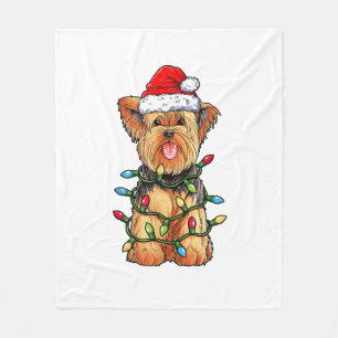Yorkie Yorkshire Terrier Santa Christmas Tree Ligh Fleecedecke