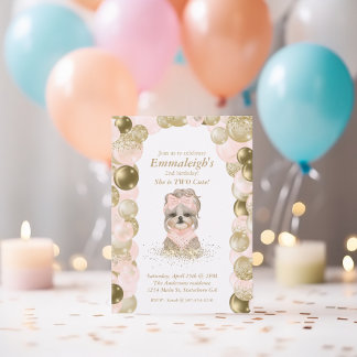 Yorkie Zwei Niedliche Rose Gold Ballon Geburtstags Einladung