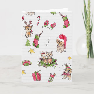 Yorkies bei der Weihnachtskarte Feiertagskarte