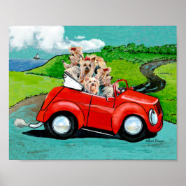 Yorkies in Red Convertible Leinwand Art Print Poster