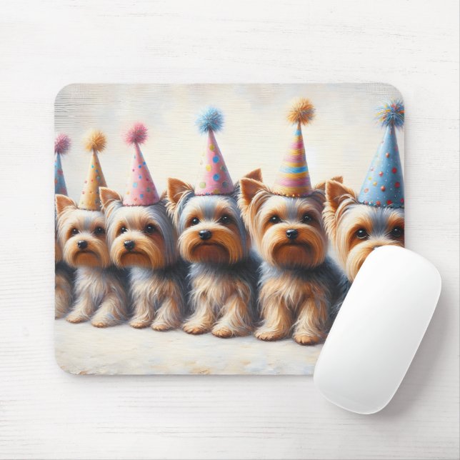 Yorkies mit Party Hats Mousepad (Mit Mouse)