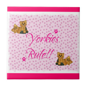 Yorkies Regel Pawprint Fliese ~ Rosa