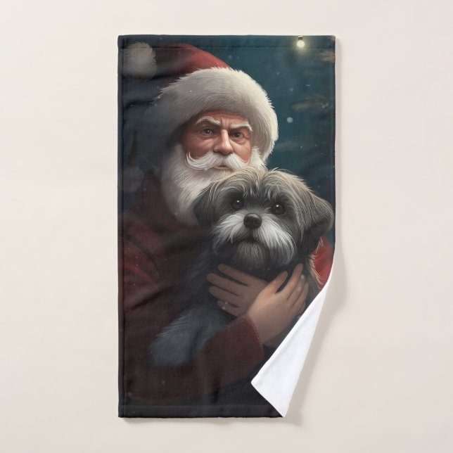 Yorkipoo avec Noël Festif du Père Noël (Serviette à main)