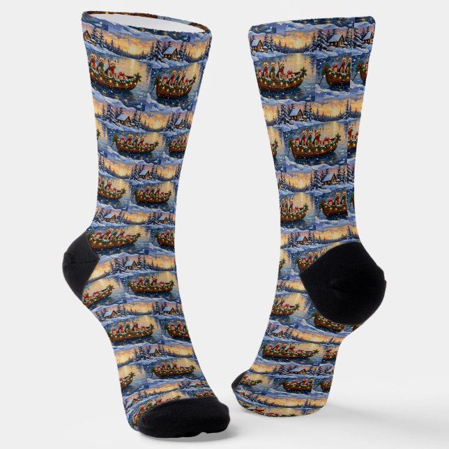 Yorkipoo Christmas Boat Holiday Socken (Gewinkelt)