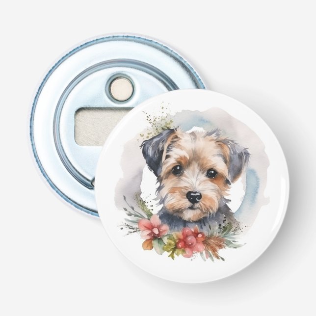 Yorkipoo Christmas Wreath Festive Pup Flaschenöffner (Vorderseite)
