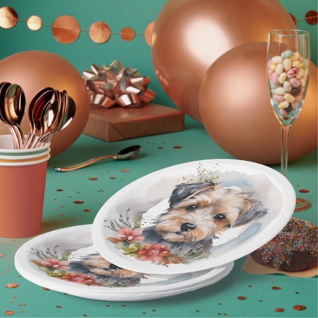 Yorkipoo Christmas Wreath Festive Pup Pappteller (Multi)