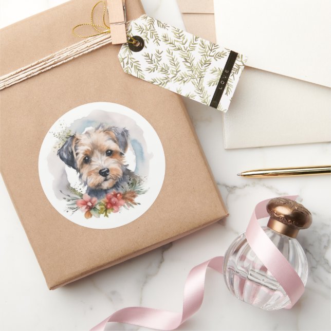 Yorkipoo Christmas Wreath Festive Pup Runder Aufkleber (Schenken)