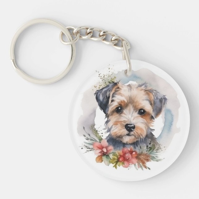 Yorkipoo Christmas Wreath Festive Pup Schlüsselanhänger (Vorderseite)