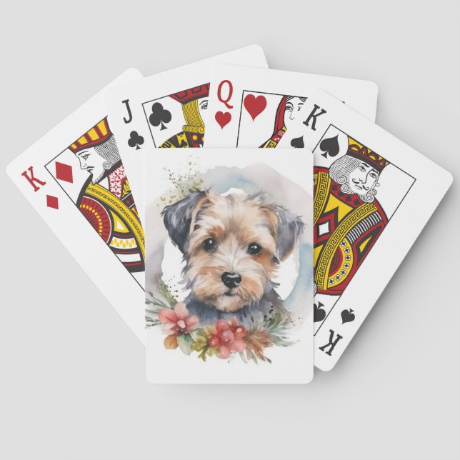 Yorkipoo Christmas Wreath Festive Pup Spielkarten (Rückseite)