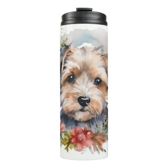 Yorkipoo Christmas Wreath Festive Pup Thermosbecher (Vorderseite)