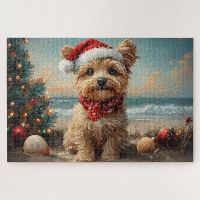 Yorkipoo Dog Christmas Vintag Beach (Horizontal)