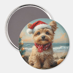 Yorkipoo Dog Christmas Vintag Beach Magnet