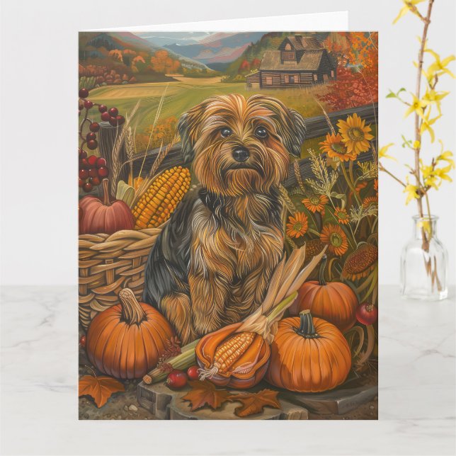 Yorkipoo Dog Herbsternte Erntedank Karte (Gelbe Blume)