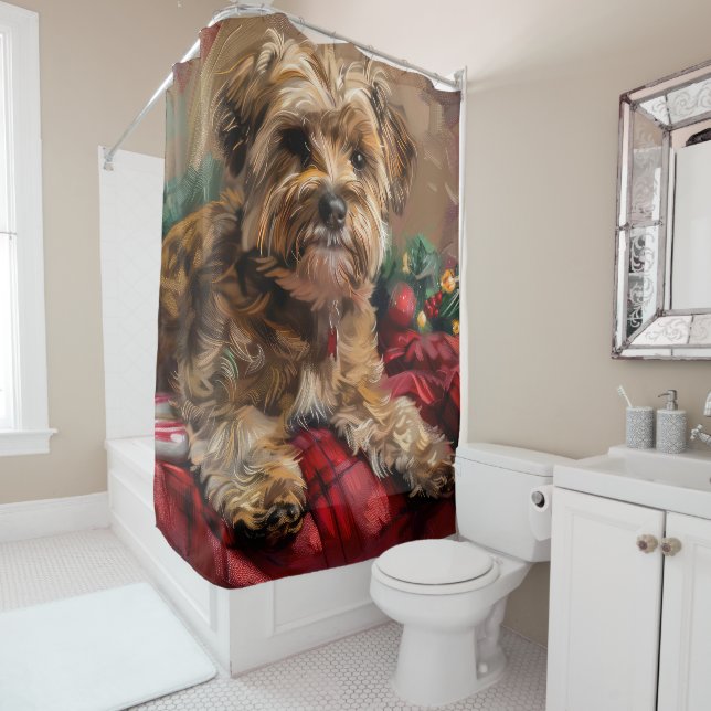 Yorkipoo Dog Weihnachtsfest Duschvorhang (Beispiel)