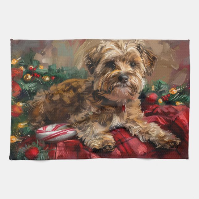 Yorkipoo Dog Weihnachtsfest Geschirrtuch (Horizontal)