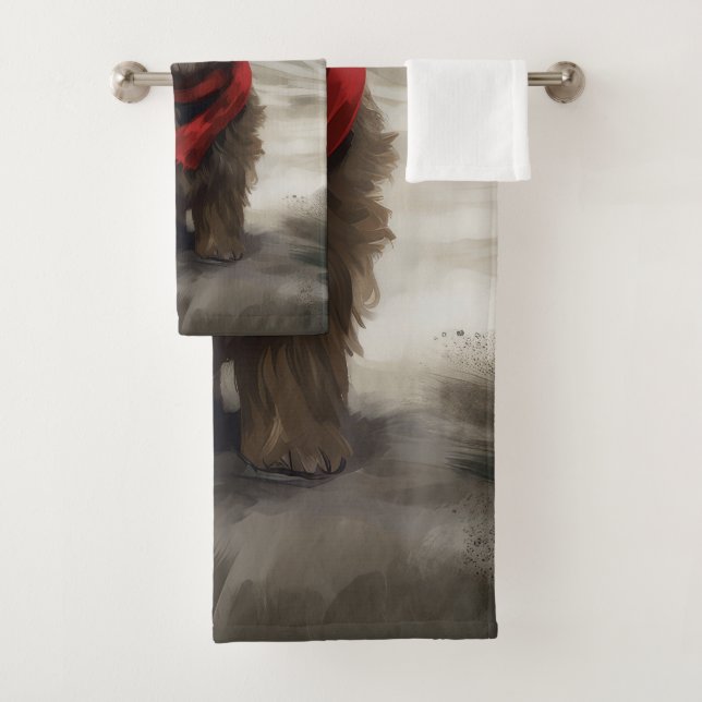 Yorkipoo Dog zu Weihnachten im Schnee Badhandtuch Set (Insitu)