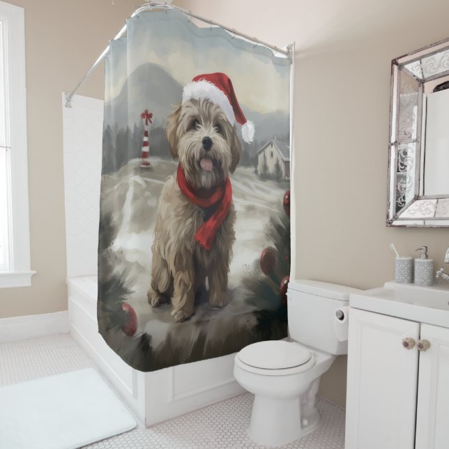 Yorkipoo Dog zu Weihnachten im Schnee Duschvorhang (Beispiel)