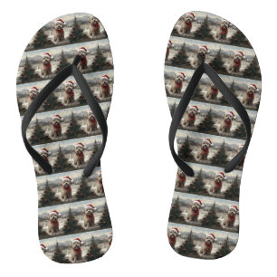 Yorkipoo Dog zu Weihnachten im Schnee Flip Flops