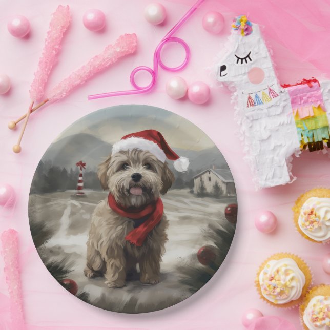 Yorkipoo Dog zu Weihnachten im Schnee Pappteller (Party)