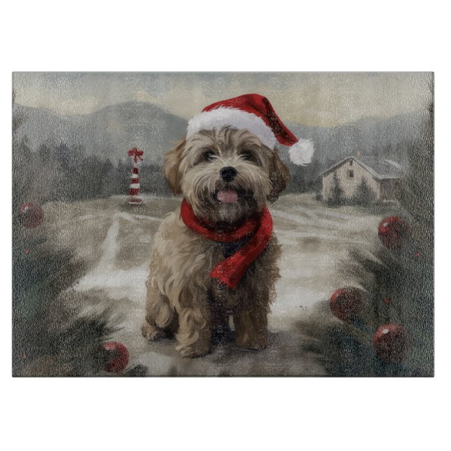 Yorkipoo Dog zu Weihnachten im Schnee Schneidebrett (Vorderseite)