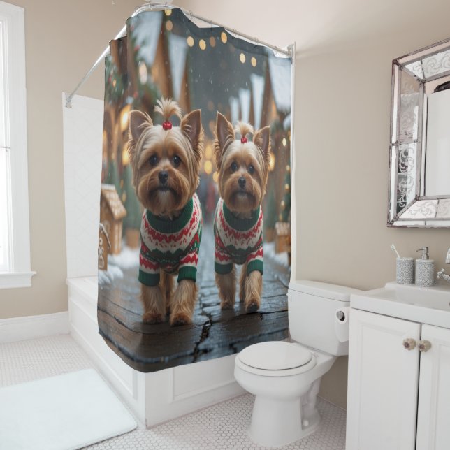 Yorkipoo Dogs Christmas Snow Holiday Duschvorhang (Beispiel)
