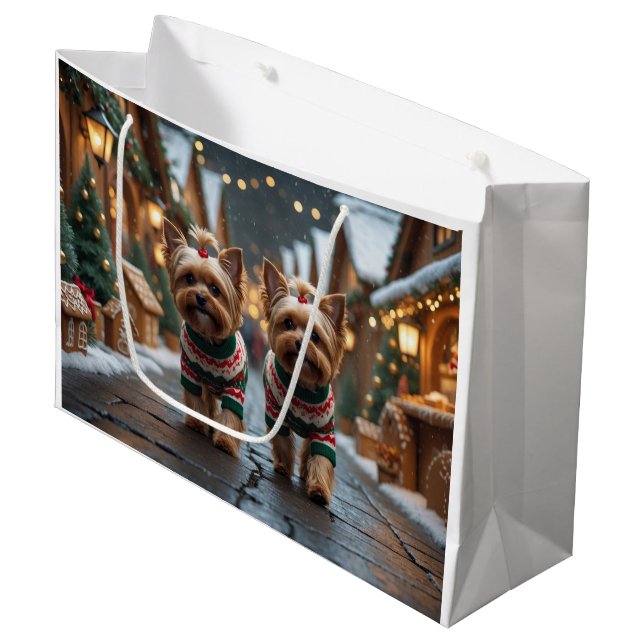 Yorkipoo Dogs Christmas Snow Holiday Große Geschenktüte (Vorderseite Schrägansicht)