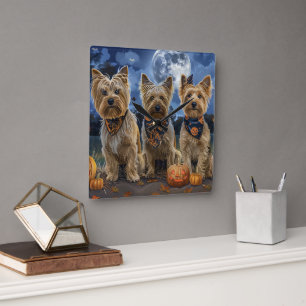 Yorkipoo Halloween Gruselig  Quadratische Wanduhr
