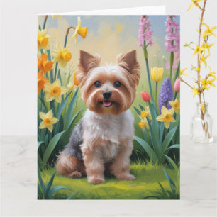 Yorkipoo-Hund Frühlingsblumen Malerei Karte