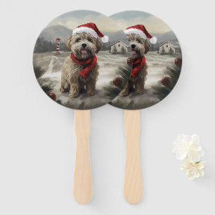 Yorkipoo-Hund im Schnee Weihnachten Fächer